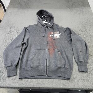 Hawk Hoodie Mens Medium Gray Full Zip Fleece Tony Hawk Graphic Sweatshirt Skate